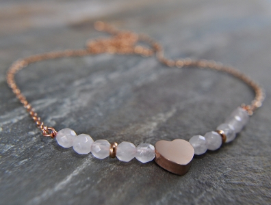 Minimalist rose quartz necklace with heart - stainless steel - romantic - love - 45 cm - gift for her