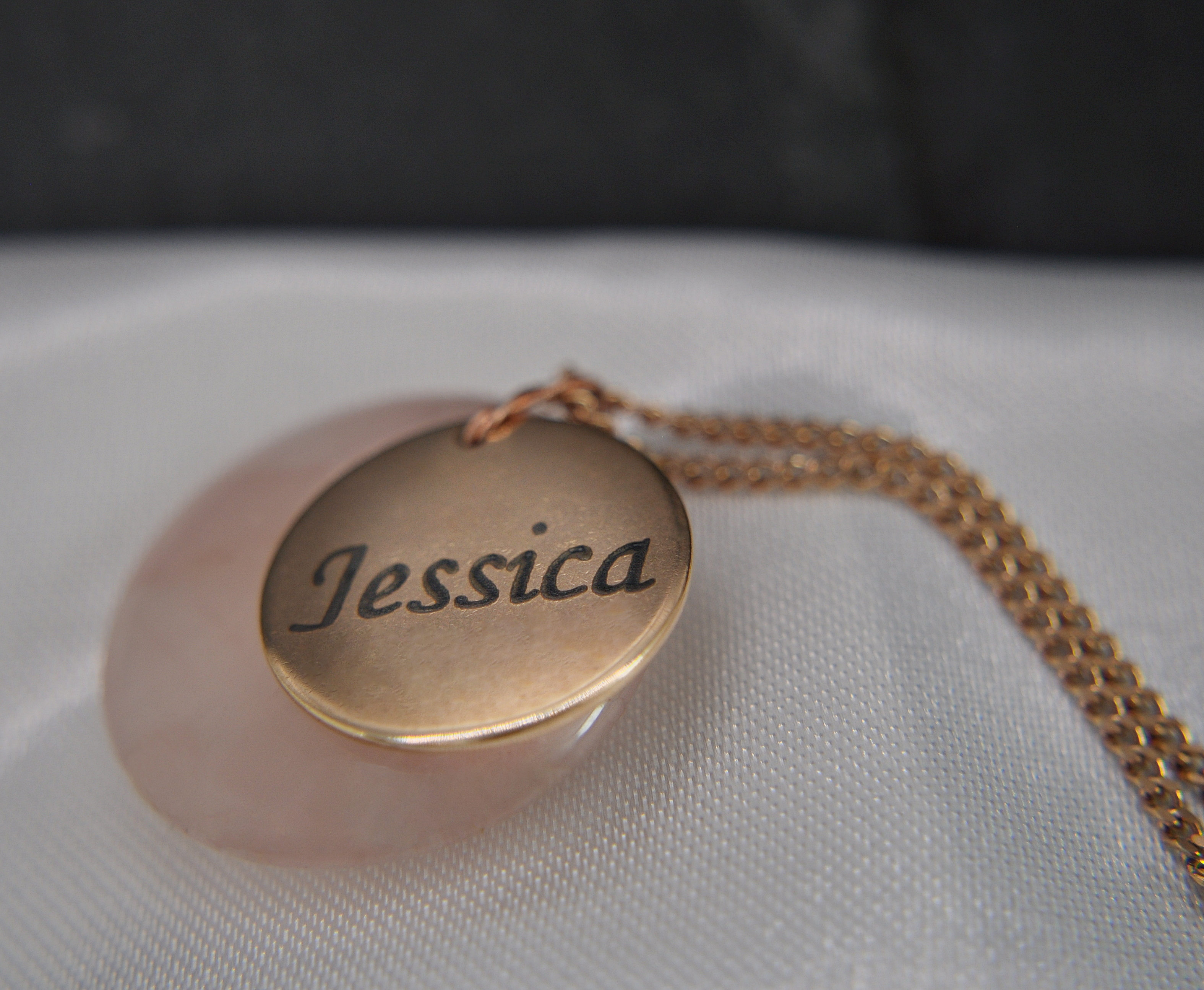 Personalized necklace with rose quartz gemstone engraving necklace  gift for her stainless steel name necklace rose gold jewelry gift