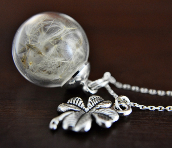 "LUCK" 925 Silver- Real Dandelion Necklace