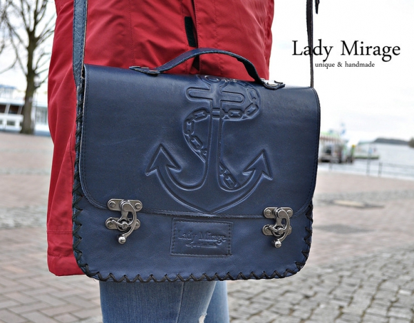 "Pacific Ocean" Genuine Leather Bag -Blue-