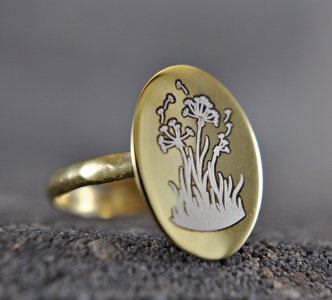 925 Silber - Pusteblume Ring - 14 K vergoldet - größenverstellbar - Oval - Geschenk für Sie