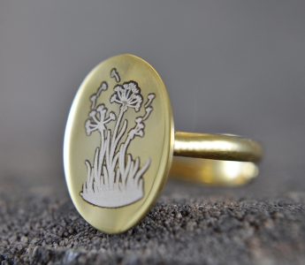 925 Silber - Pusteblume Ring - 14 K vergoldet - größenverstellbar - Oval - Geschenk für Sie