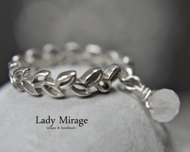 Blattring Silber - 925 - Schmaler Silberring Offen  - Baumeln Ring - Rosenquarz - Minimalistisch - Personalisiert - Handmade - Geschenkidee