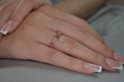 Blattring Silber - 925 - Schmaler Silberring Offen  - Baumeln Ring - Rosenquarz - Minimalistisch - Personalisiert - Handmade - Geschenkidee