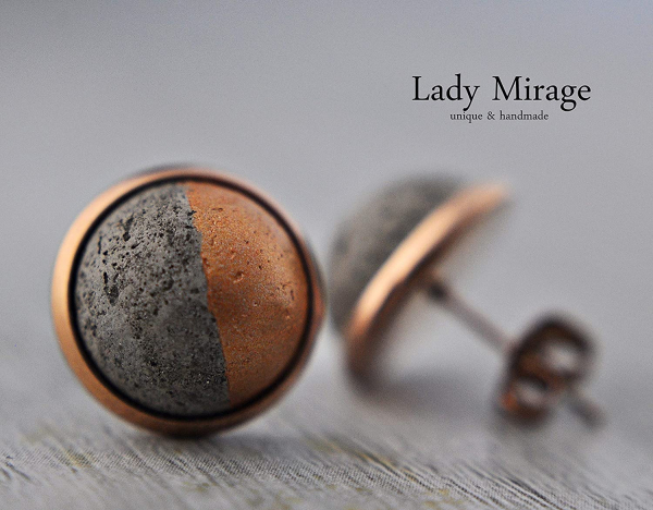 Geometric Concrete Ear Studs - Rose Gold