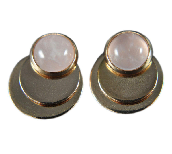 Rosenquarz Plättchen Ohrstecker aus Edelstahl