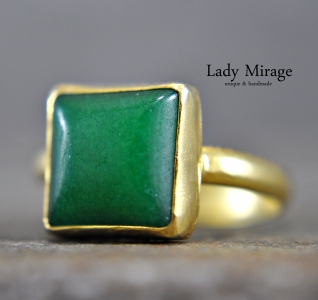 925 Sterling Silber Ring mit geometrischem Jade - Verstellbar -  Grün - Quadratisch