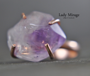 925 Silber - Amethyst- Rohstein Ring - Rosévergoldet - Verstellbar