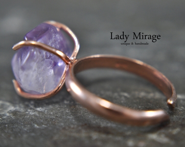 925 Silber - Amethyst- Rohstein Ring - Rosévergoldet - Verstellbar