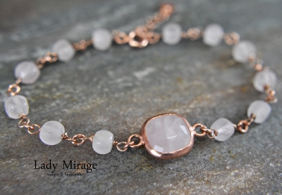925 Silber Rosenquarz  Armband - rosévergoldet - Geschenk für Sie - Brautschmuck - Weihnachtsgeschenk -  Quadrat