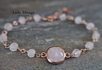 925 Silber Rosenquarz  Armband - rosévergoldet - Geschenk für Sie - Brautschmuck - Weihnachtsgeschenk -  Quadrat