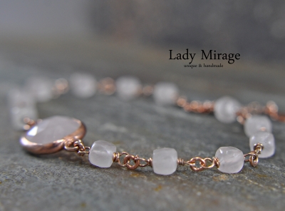 925 Silber Rosenquarz  Armband - rosévergoldet - Geschenk für Sie - Brautschmuck - Weihnachtsgeschenk -  Quadrat