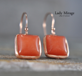 925 Sterling Silber - Jade - Ohrringe - Roségold - Koralle - Trendfarbe - Quadratisch - Geometrisch - Edelstein - Geschenkidee - Einzigartig