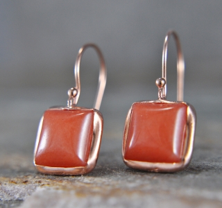 925 Sterling Silber - Jade - Ohrringe - Roségold - Koralle - Trendfarbe - Quadratisch - Geometrisch - Edelstein - Geschenkidee - Einzigartig