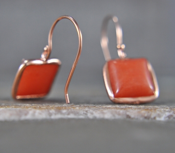 925 Sterling Silber - Jade - Ohrringe - Roségold - Koralle - Trendfarbe - Quadratisch - Geometrisch - Edelstein - Geschenkidee - Einzigartig