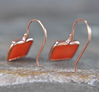 925 Sterling Silber - Jade - Ohrringe - Roségold - Koralle - Trendfarbe - Quadratisch - Geometrisch - Edelstein - Geschenkidee - Einzigartig