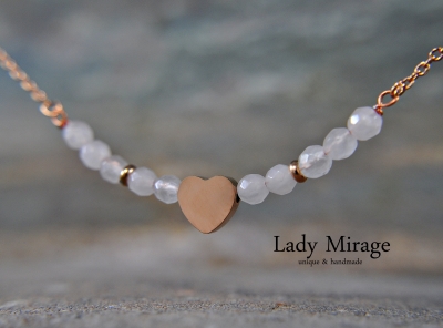 Minimalist rose quartz necklace with heart - stainless steel - romantic - love - 45 cm - gift for her