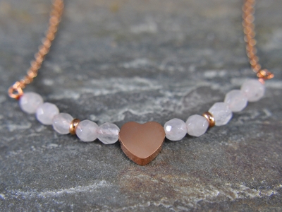 Minimalist rose quartz necklace with heart - stainless steel - romantic - love - 45 cm - gift for her