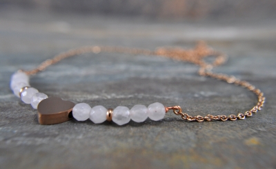 Minimalist rose quartz necklace with heart - stainless steel - romantic - love - 45 cm - gift for her